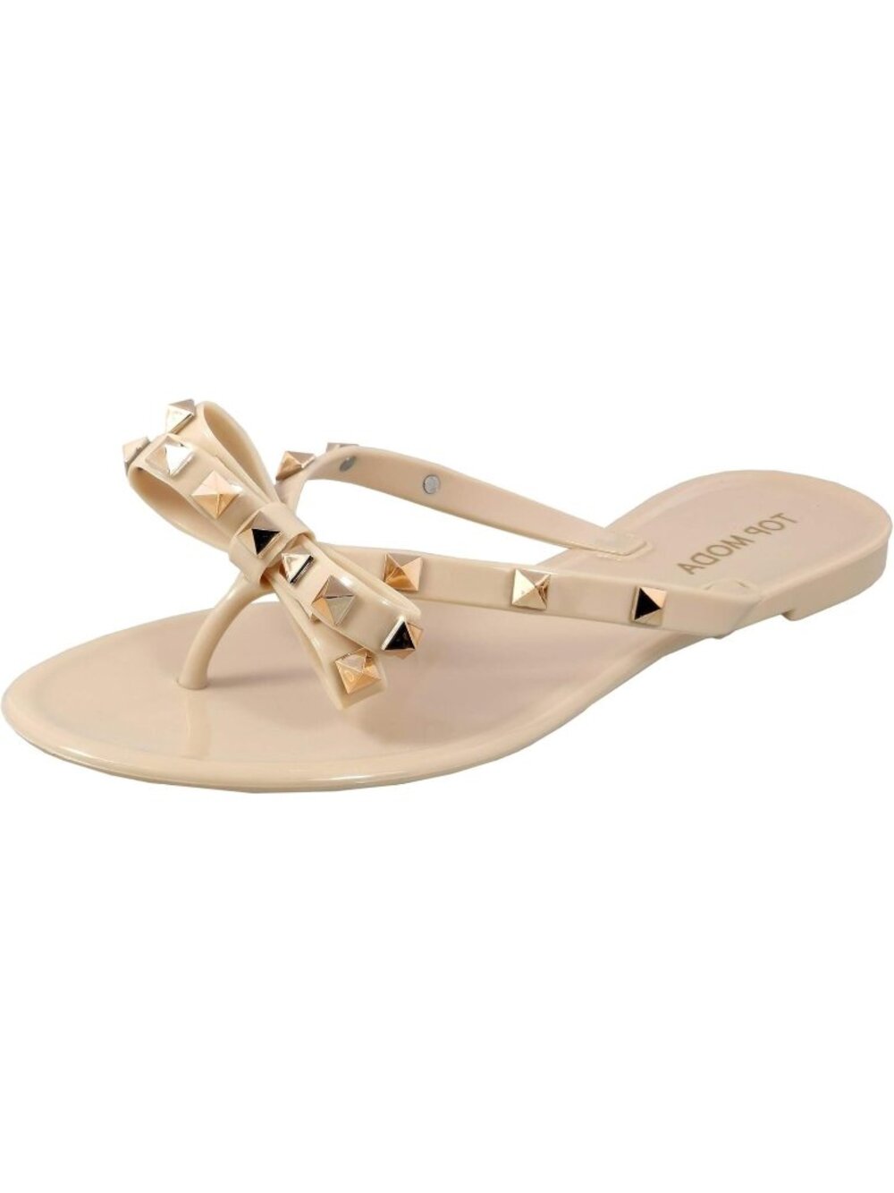 Women's Nude Polyvinyl Chloride Studded Jelly Flip Flops Sandals with Bow